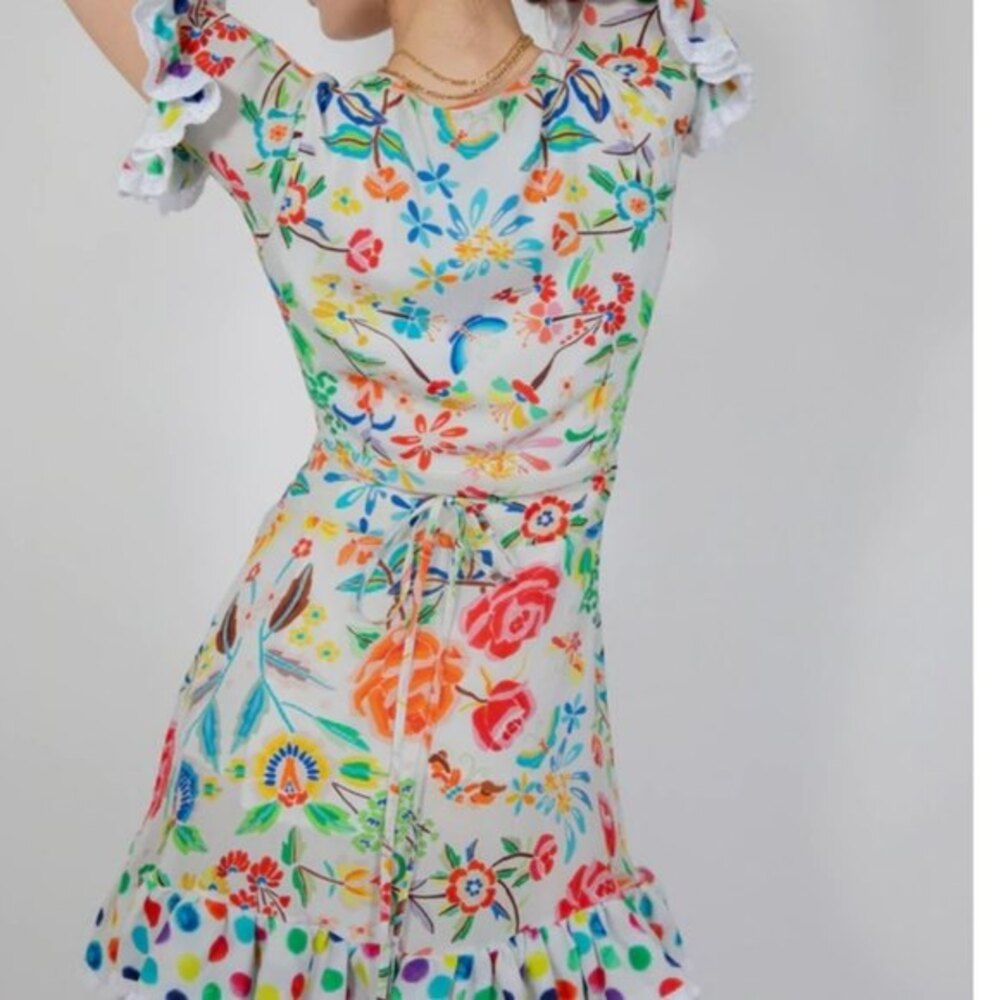 NWT All Things Mochi Valeria White Wrap Floral Mini Dress, size XS - Picture 4 of 15